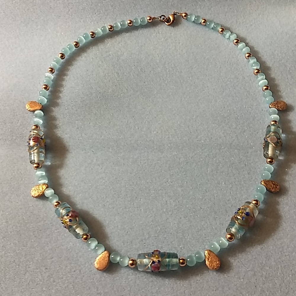 Skyblue and copper beaded necklace